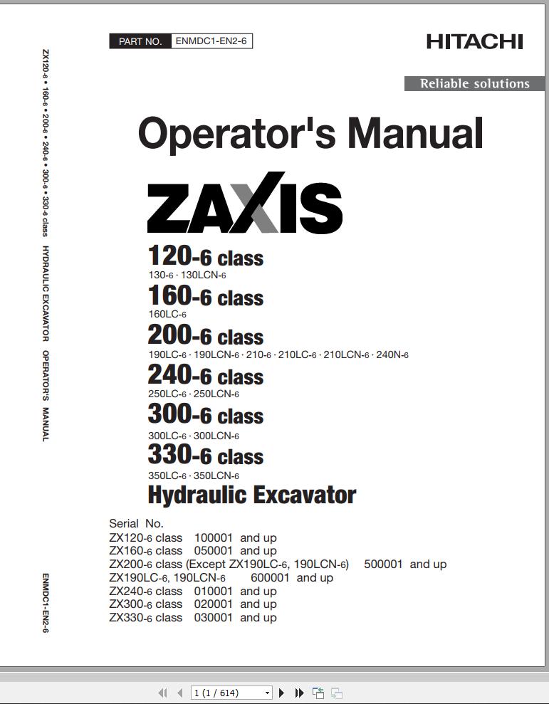 Hitachi Hydraulic Excavator ZX210 6 ZX210LC 6 ZX210LCN 6 ZX240N 6 Operators Manual
