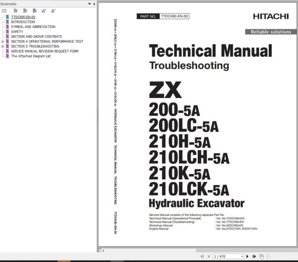 Hitachi Hydraulic Excavator ZX210H 5A ZX210LCH 5A ZX210K 5A ZX210LCK 5A Technical Manual