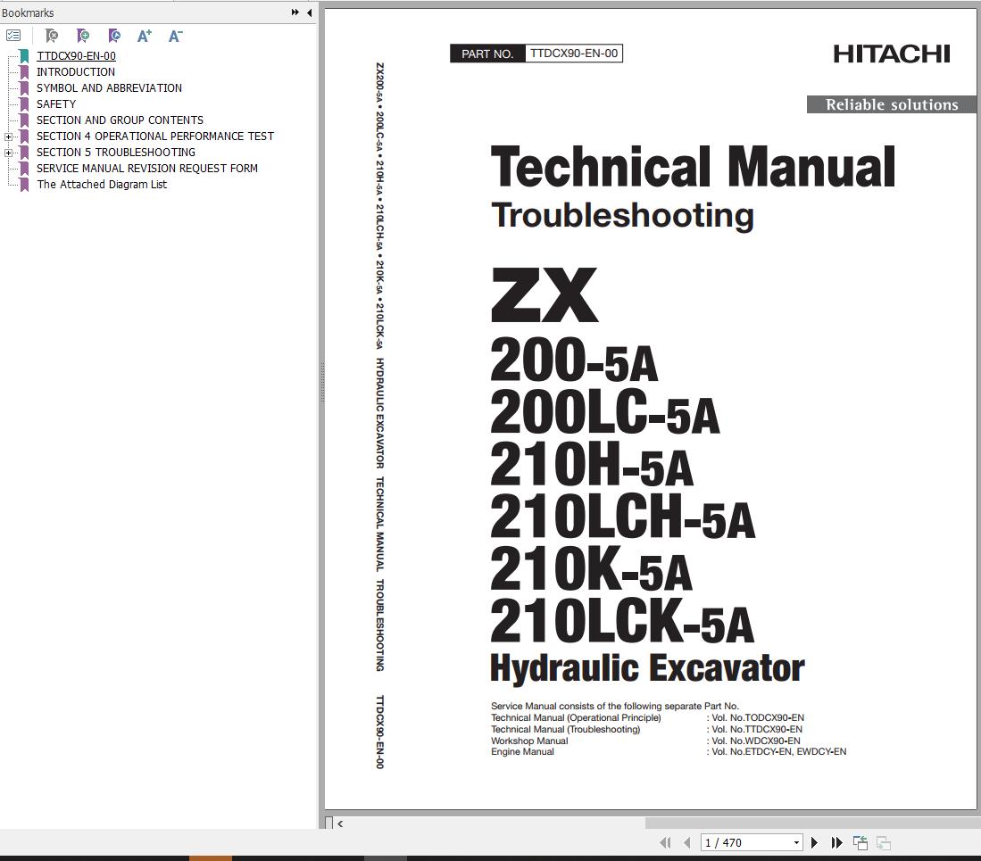 Hitachi Hydraulic Excavator ZX210H 5A ZX210LCH 5A ZX210K 5A ZX210LCK 5A Technical Manual