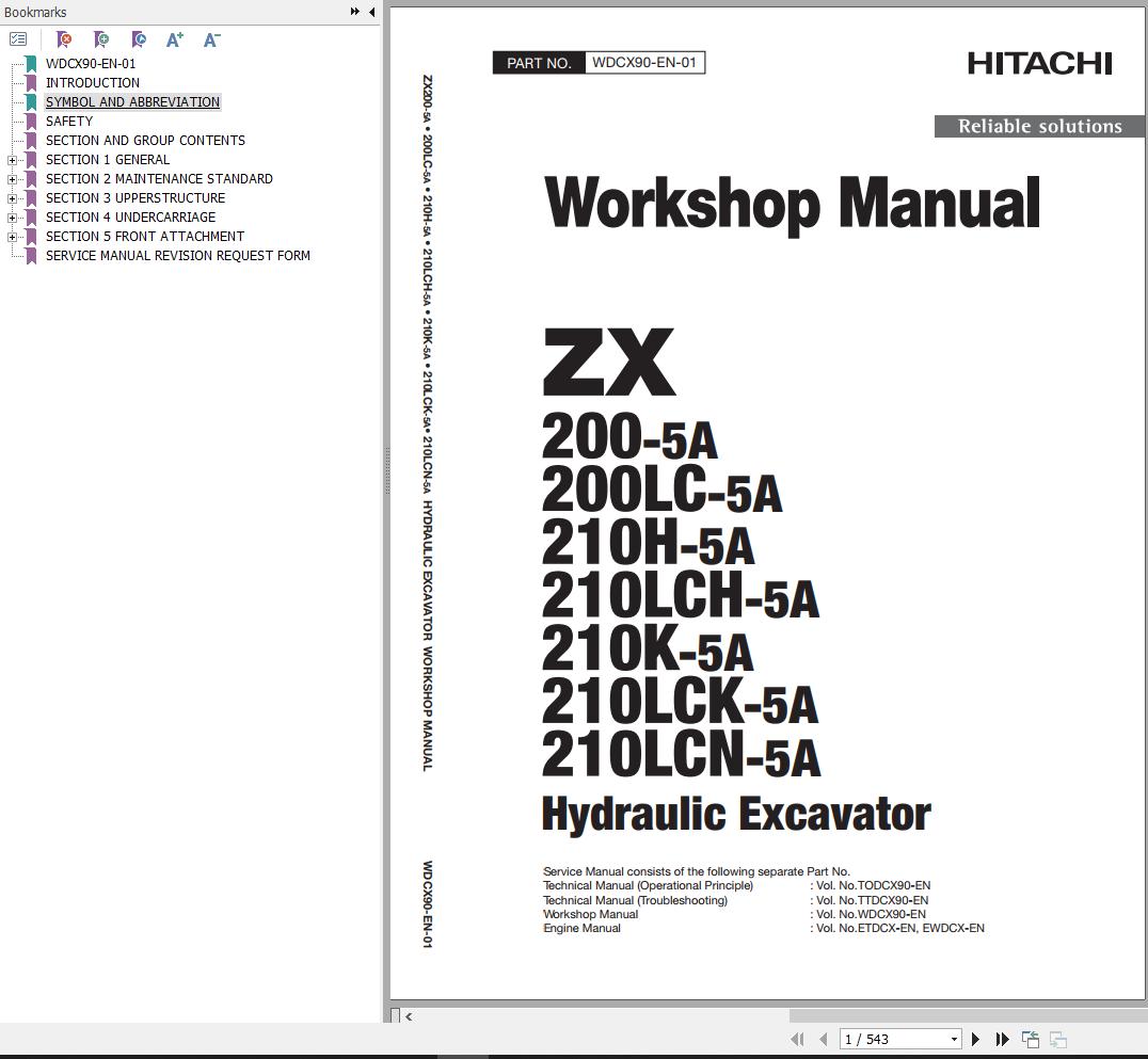 Hitachi Hydraulic Excavator ZX210H 5A ZX210LCH 5A ZX210K 5A ZX210LCK 5A Workshop Manual