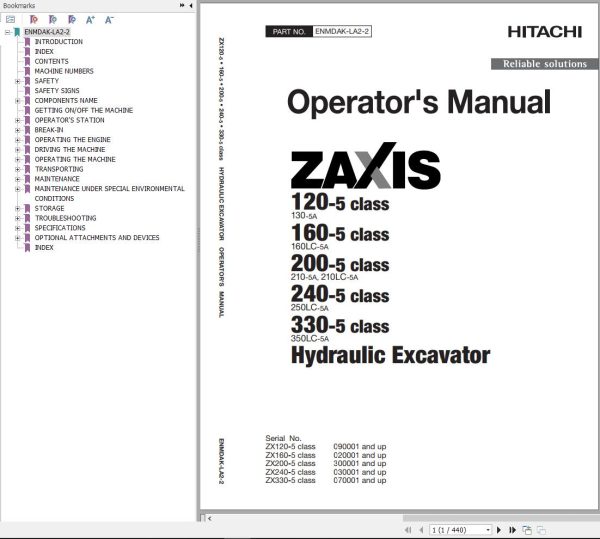 Hitachi Hydraulic Excavator ZX210LC 5A Operators Manual ENMDAK LA2 2