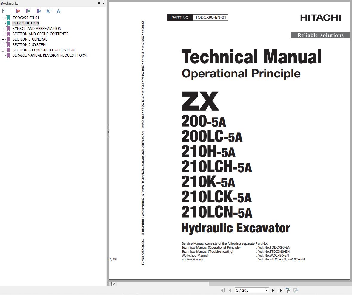 Hitachi Hydraulic Excavator ZX210LCN 5A Technical Manual