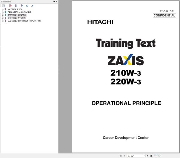 Hitachi Hydraulic Excavator ZX210W 3 Technical Manual