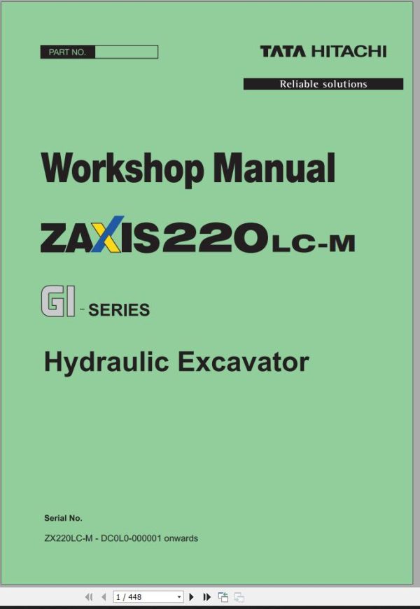 Hitachi Hydraulic Excavator ZX220LC GI Workshop Manual