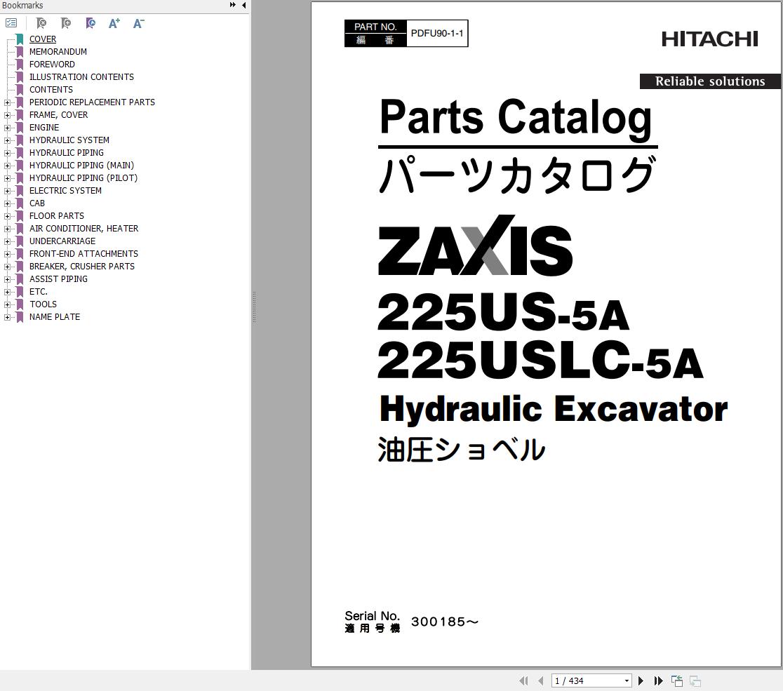 Hitachi Hydraulic Excavator ZX225US 5A ZX225USLC 5A Parts Catalog EN JP
