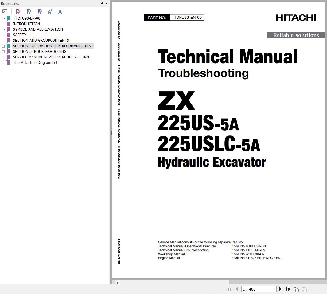 Hitachi Hydraulic Excavator ZX225US 5A ZX225USLC 5A Technical Manual