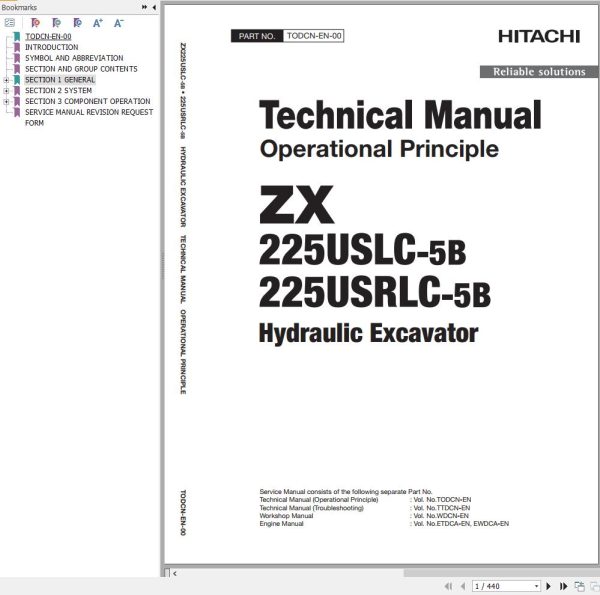 Hitachi Hydraulic Excavator ZX225USLC 5B ZX225USRLC 5B Technical Manual