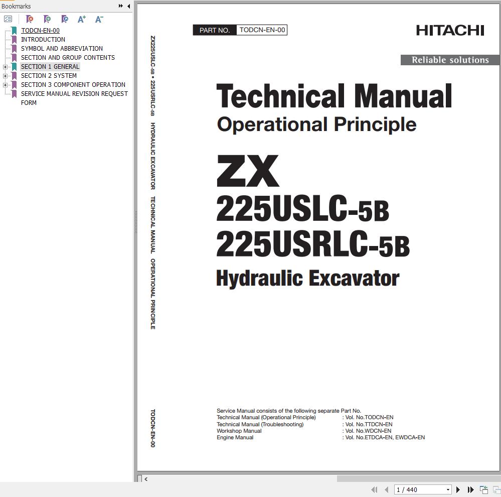 Hitachi Hydraulic Excavator ZX225USLC 5B ZX225USRLC 5B Technical Manual