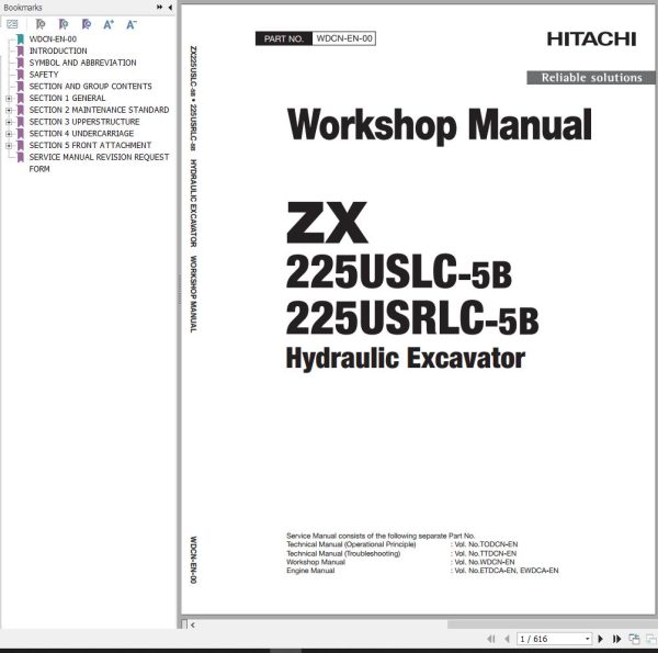 Hitachi Hydraulic Excavator ZX225USLC 5B ZX225USRLC 5B Workshop Manual