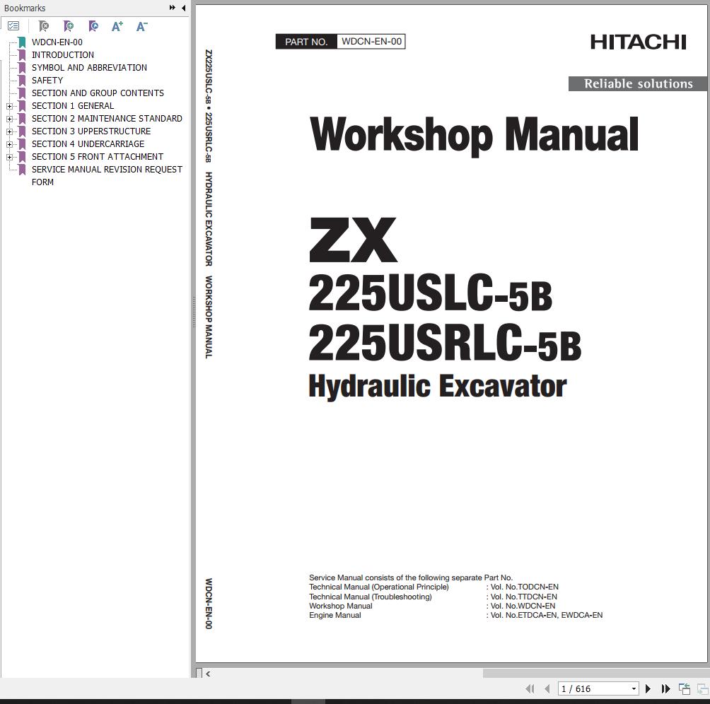 Hitachi Hydraulic Excavator ZX225USLC 5B ZX225USRLC 5B Workshop Manual