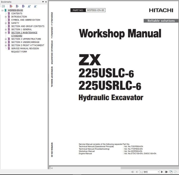 Hitachi Hydraulic Excavator ZX225USLC 6 ZX225USRLC 6 Workshop Manual