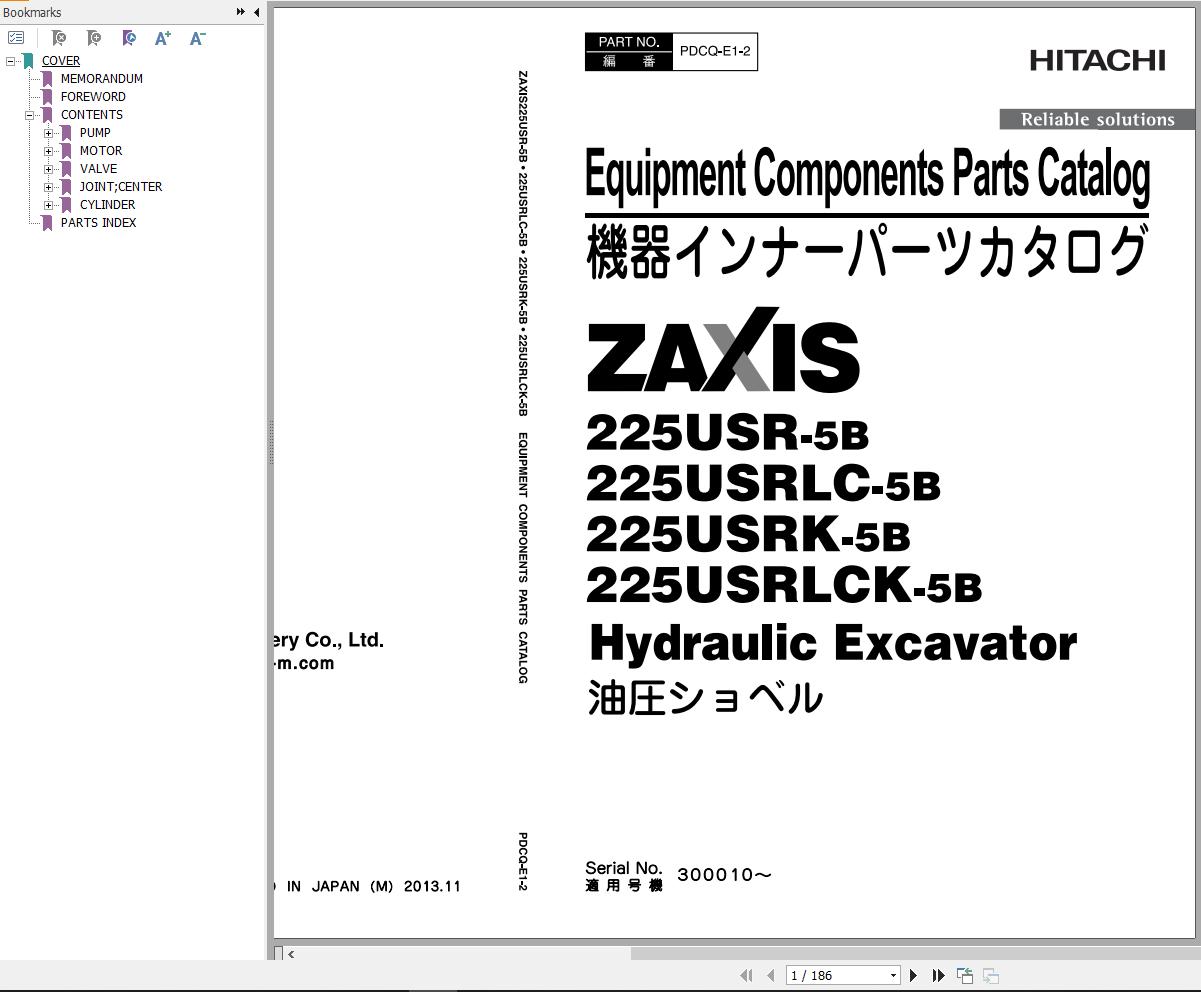 Hitachi Hydraulic Excavator ZX225USR 5B to ZX225USRLCK 5B Parts Catalog EN JP