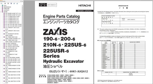Hitachi Hydraulic Excavator ZX225USR 6 ZX225USLC 6 ZX225USRLC 6 Parts Catalog EN JP