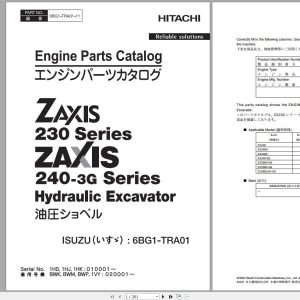 Hitachi Hydraulic Excavator ZX230 ZX240 3G Series Engine Parts Catalog 6GB1 TRA01 11 EN JP