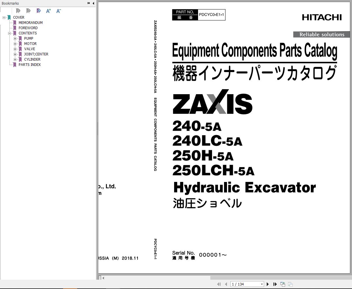 Hitachi Hydraulic Excavator ZX240 5A ZX240LC 5A Parts Catalog EN JP