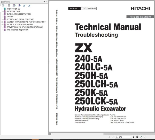 Hitachi Hydraulic Excavator ZX240 5A ZX240LC 5A Technical Manual