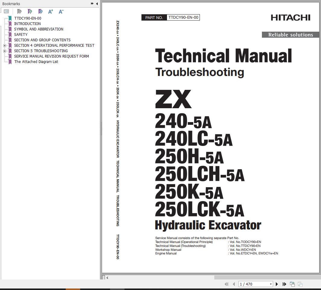 Hitachi Hydraulic Excavator ZX240 5A ZX240LC 5A Technical Manual
