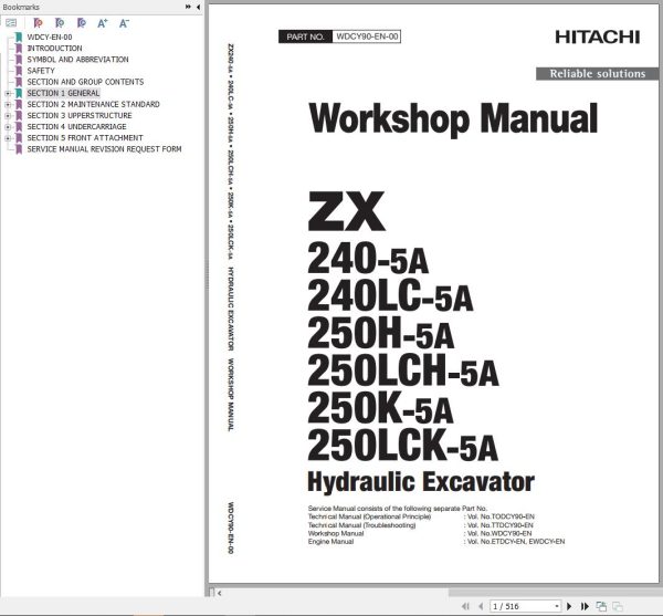 Hitachi Hydraulic Excavator ZX240 5A ZX240LC 5A Workshop Manual