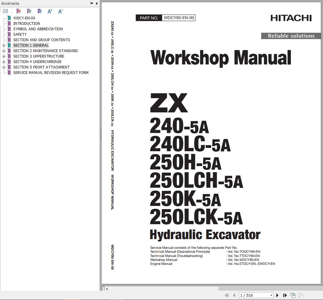 Hitachi Hydraulic Excavator ZX240 5A ZX240LC 5A Workshop Manual