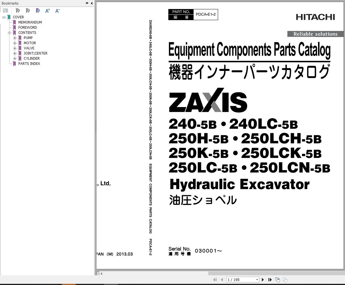 Hitachi Hydraulic Excavator ZX240 5B ZX240LC 5B Parts Catalog EN JP