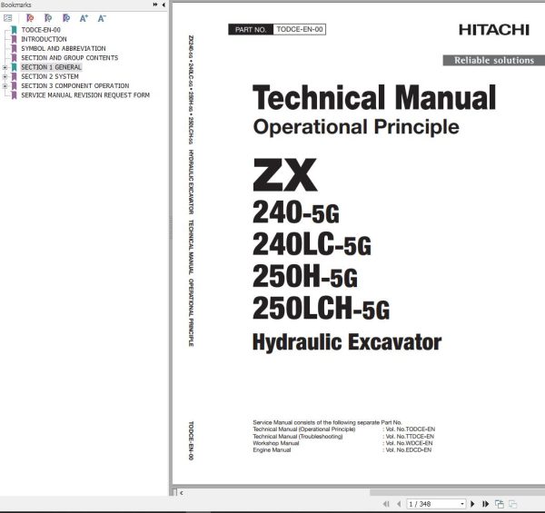 Hitachi Hydraulic Excavator ZX240 5G ZX240LC 5G Technical Manual