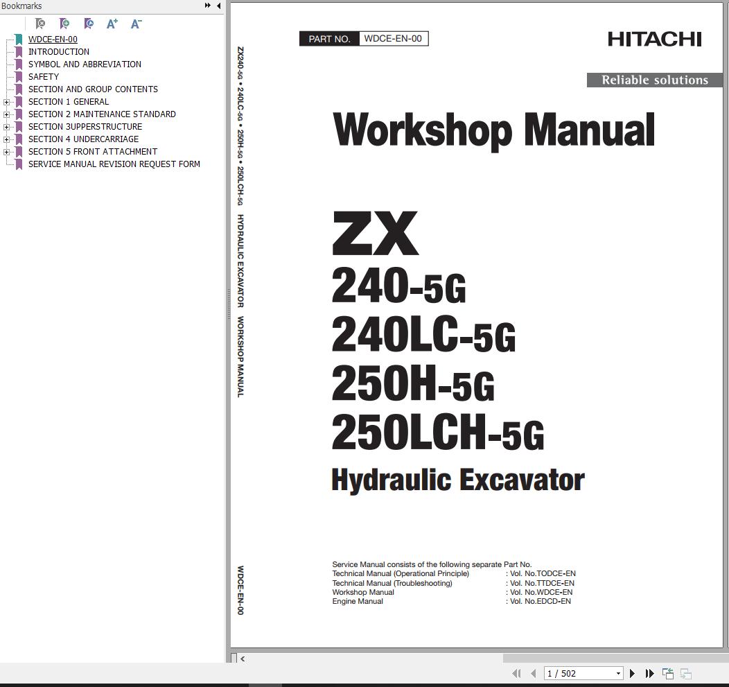 Hitachi Hydraulic Excavator ZX240 5G ZX240LC 5G Workshop Manual