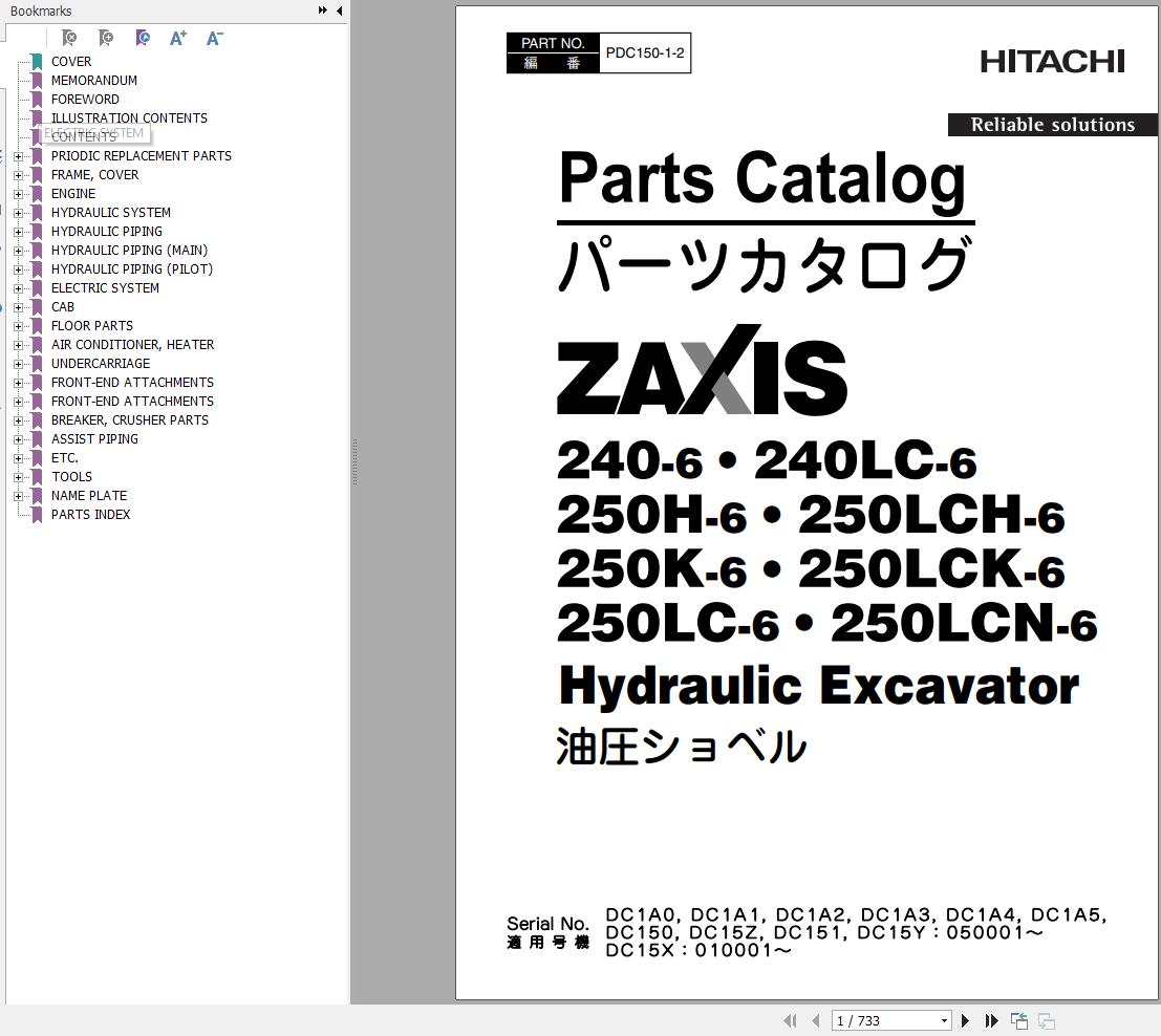 Hitachi Hydraulic Excavator ZX240 6 ZX240LC 6 Parts Catalog EN JP