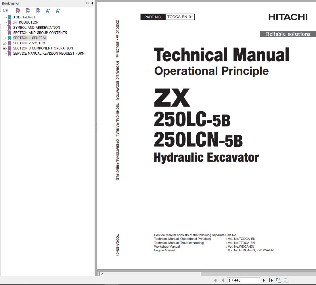 Hitachi Hydraulic Excavator ZX250 5B ZX250LC 5B Technical Manual