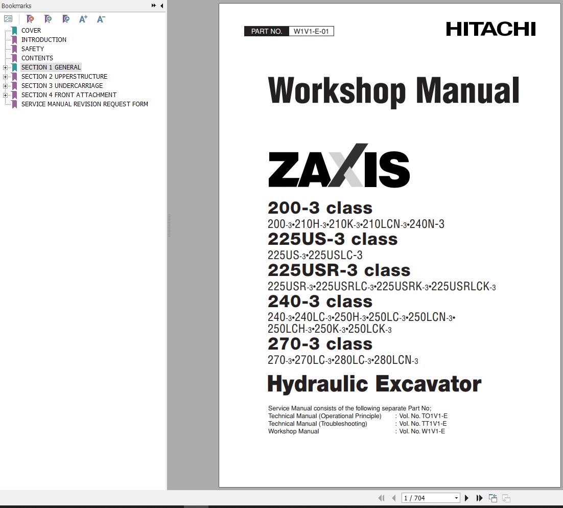 Hitachi Hydraulic Excavator ZX250H 3 Workshop Manual