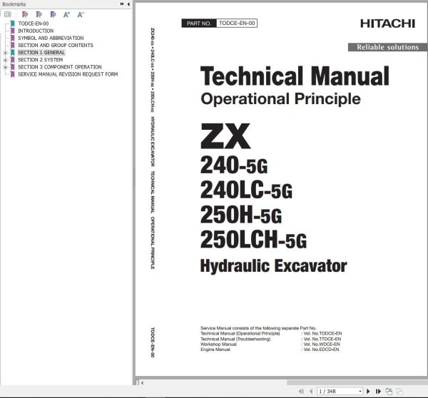 Hitachi Hydraulic Excavator ZX250H 5G ZX250LCH 5G Technical Manual 1