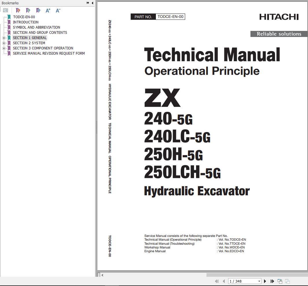 Hitachi Hydraulic Excavator ZX250H 5G ZX250LCH 5G Technical Manual