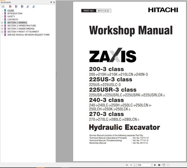 Hitachi Hydraulic Excavator ZX250LC 3 Workshop Manual