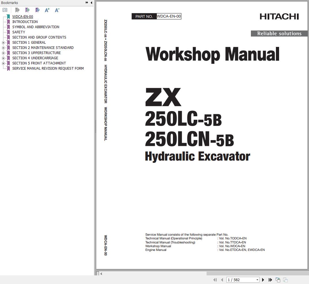 Hitachi Hydraulic Excavator ZX250LC 5B Workshop Manual