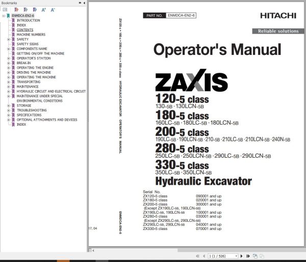 Hitachi Hydraulic Excavator ZX250LC 5B ZX250LCN 5B Operators Manual ENMDCA EN2 6