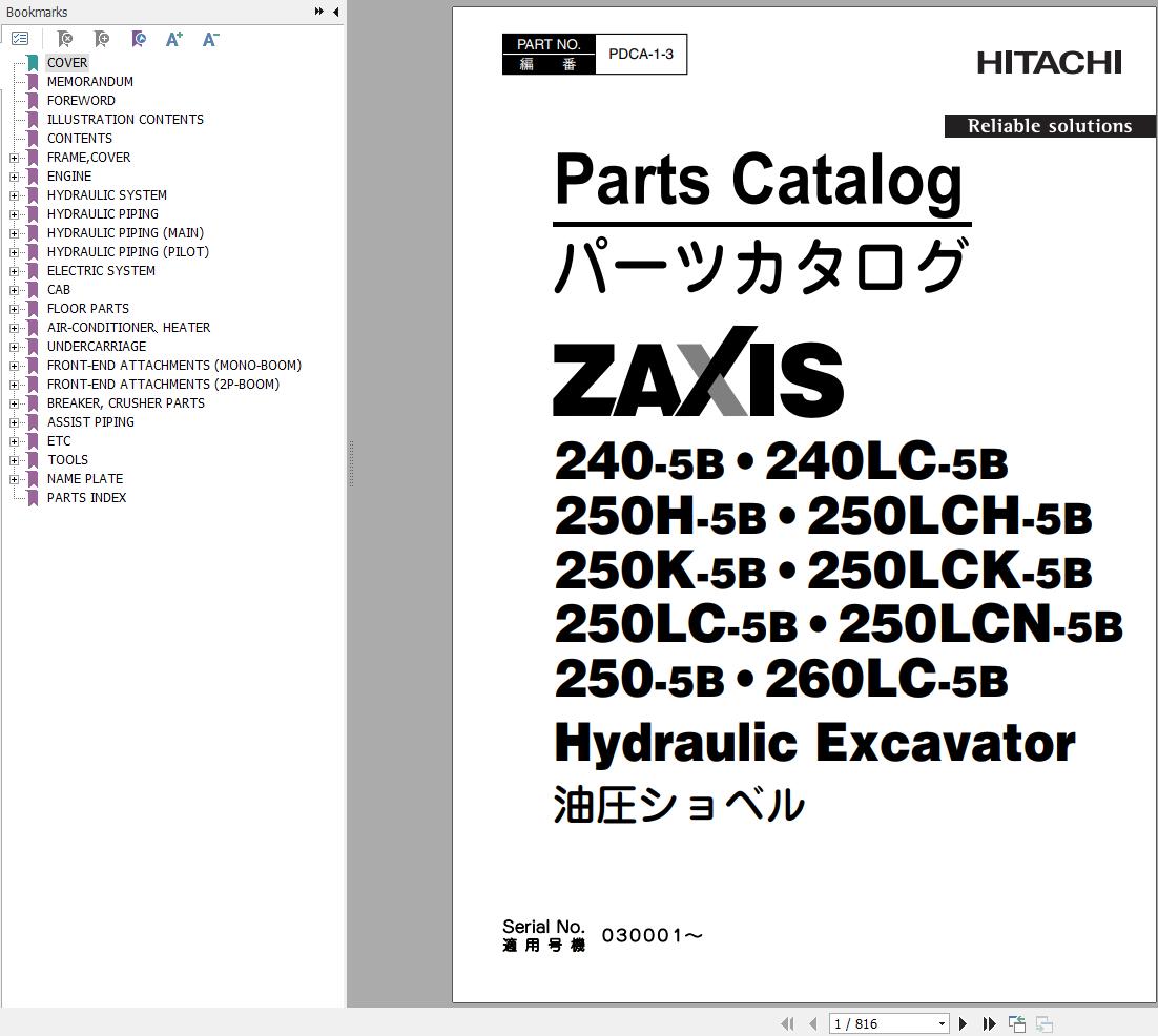 Hitachi Hydraulic Excavator ZX250LC 5B ZX250LCN 5B Parts Catalog EN JP