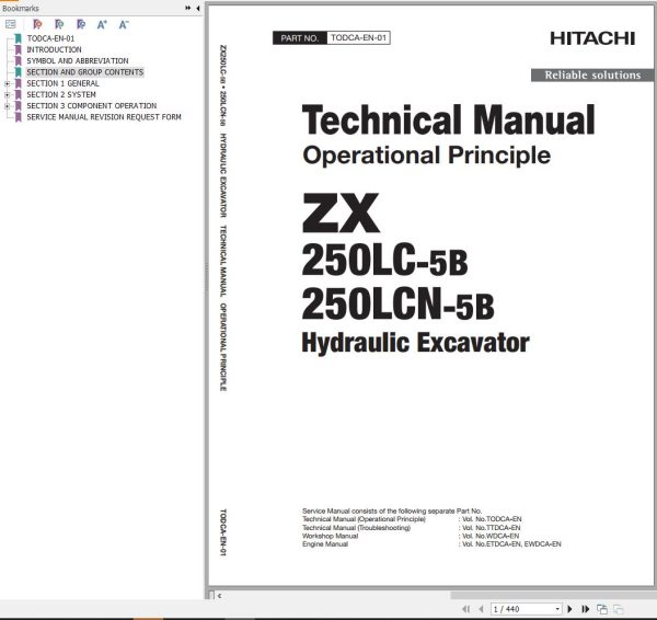 Hitachi Hydraulic Excavator ZX250LC 5B ZX250LCN 5B Technical Manual
