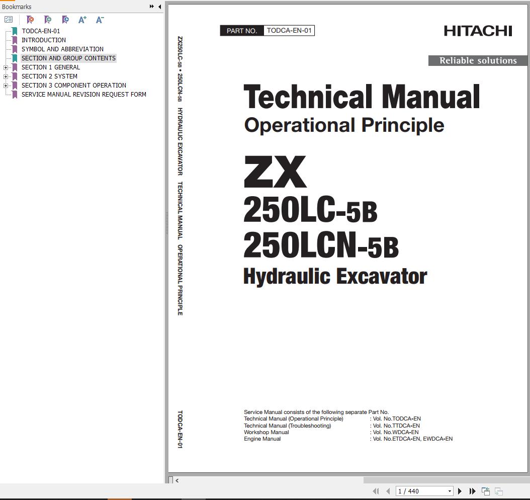 Hitachi Hydraulic Excavator ZX250LC 5B ZX250LCN 5B Technical Manual