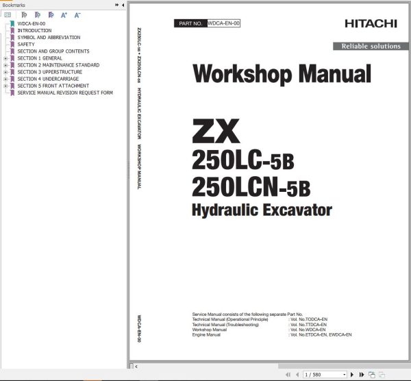 Hitachi Hydraulic Excavator ZX250LC 5B ZX250LCN 5B Workshop Manual