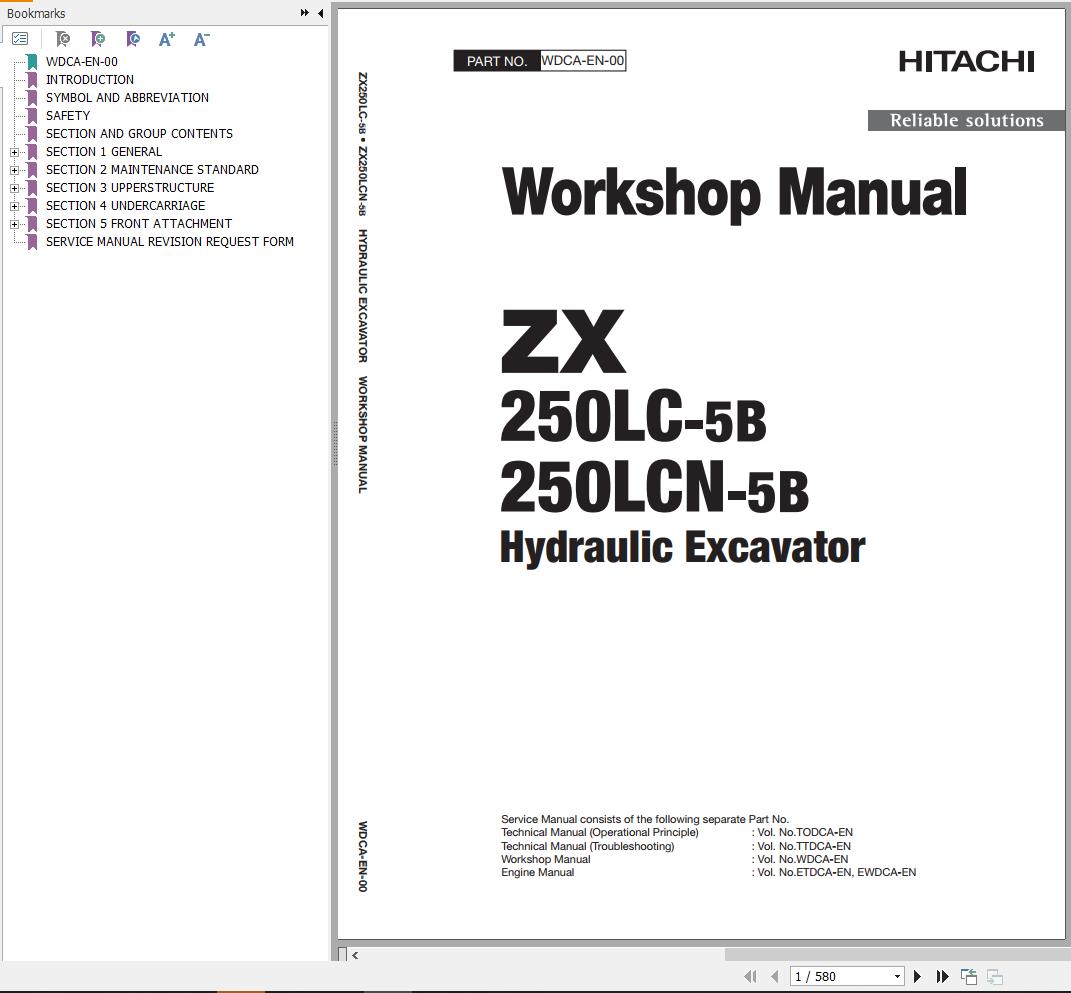 Hitachi Hydraulic Excavator ZX250LC 5B ZX250LCN 5B Workshop Manual