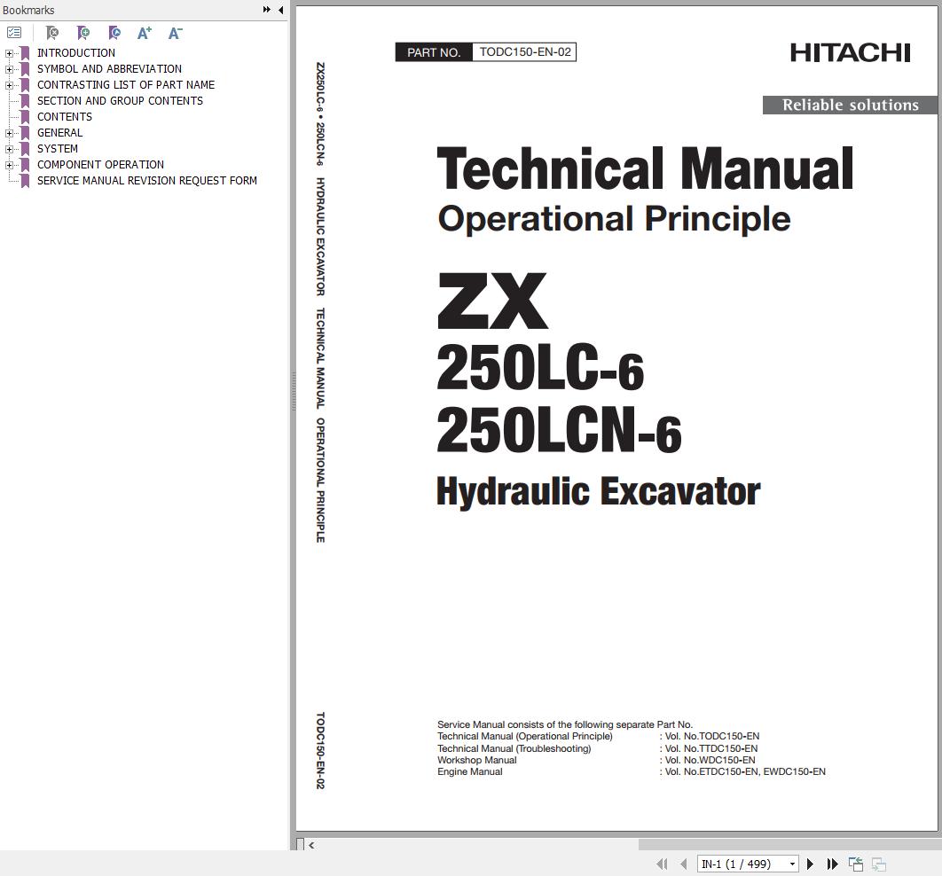 Hitachi Hydraulic Excavator ZX250LC 6 ZX250LCN 6 Technical Manual