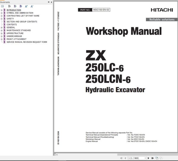 Hitachi Hydraulic Excavator ZX250LC 6 ZX250LCN 6 Workshop Manual