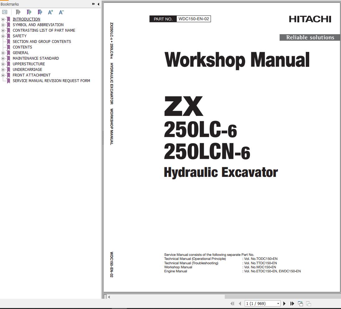 Hitachi Hydraulic Excavator ZX250LC 6 ZX250LCN 6 Workshop Manual