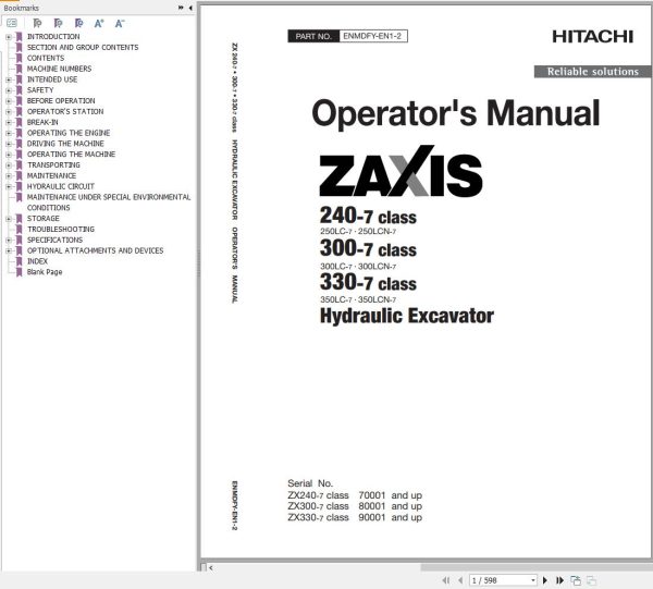 Hitachi Hydraulic Excavator ZX250LC 7 ZX250LCN 7 Operators Manual ENMDFY EN1 2