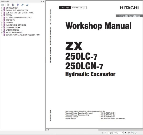 Hitachi Hydraulic Excavator ZX250LC 7 ZX250LCN 7 Workshop Manual