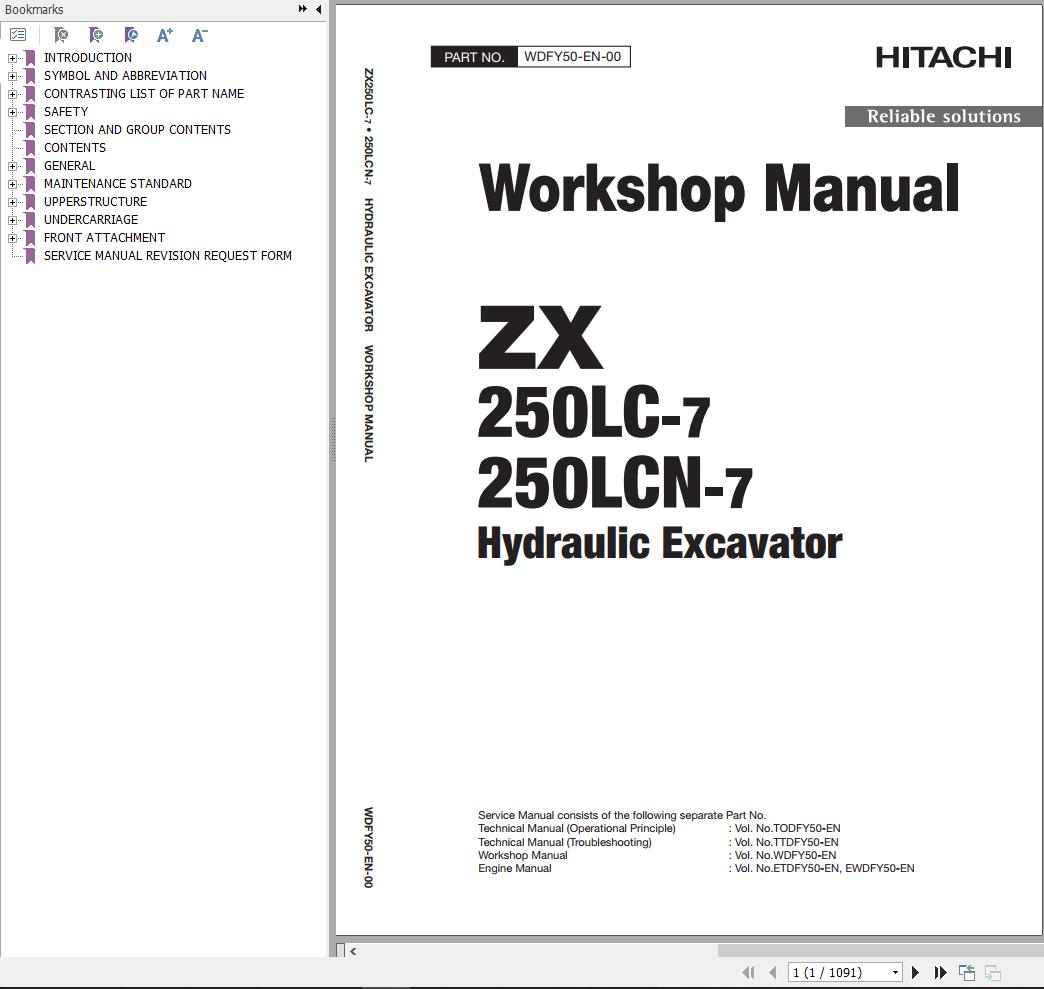 Hitachi Hydraulic Excavator ZX250LC 7 ZX250LCN 7 Workshop Manual