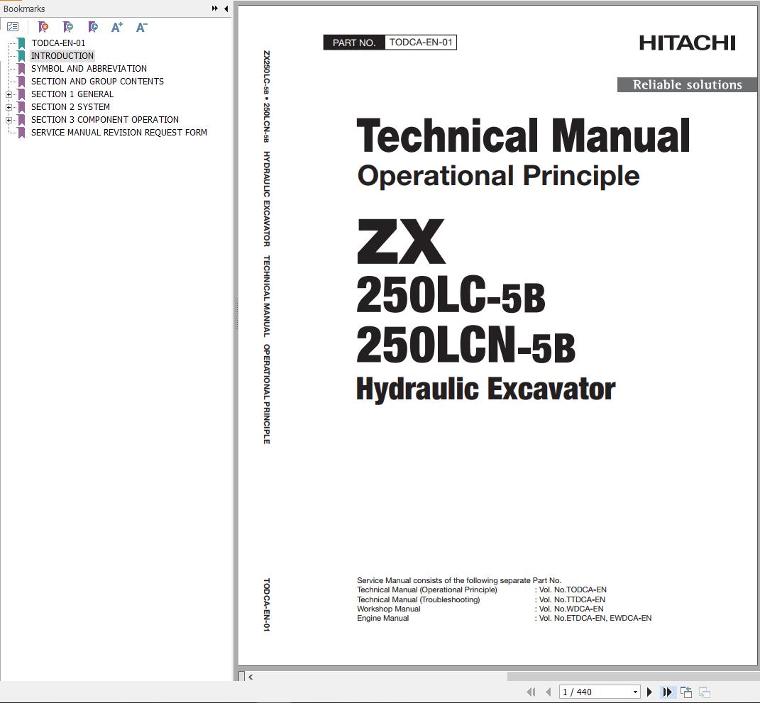 Hitachi Hydraulic Excavator ZX260LC 5B Technical Manual
