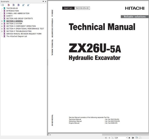 Hitachi Hydraulic Excavator ZX26U 5A Technical Manual