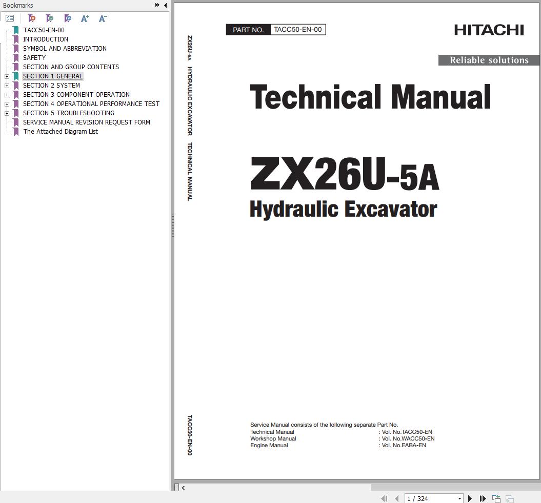 Hitachi Hydraulic Excavator ZX26U 5A Technical Manual