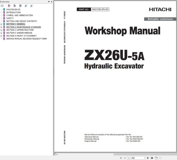 Hitachi Hydraulic Excavator ZX26U 5A Workshop Manual