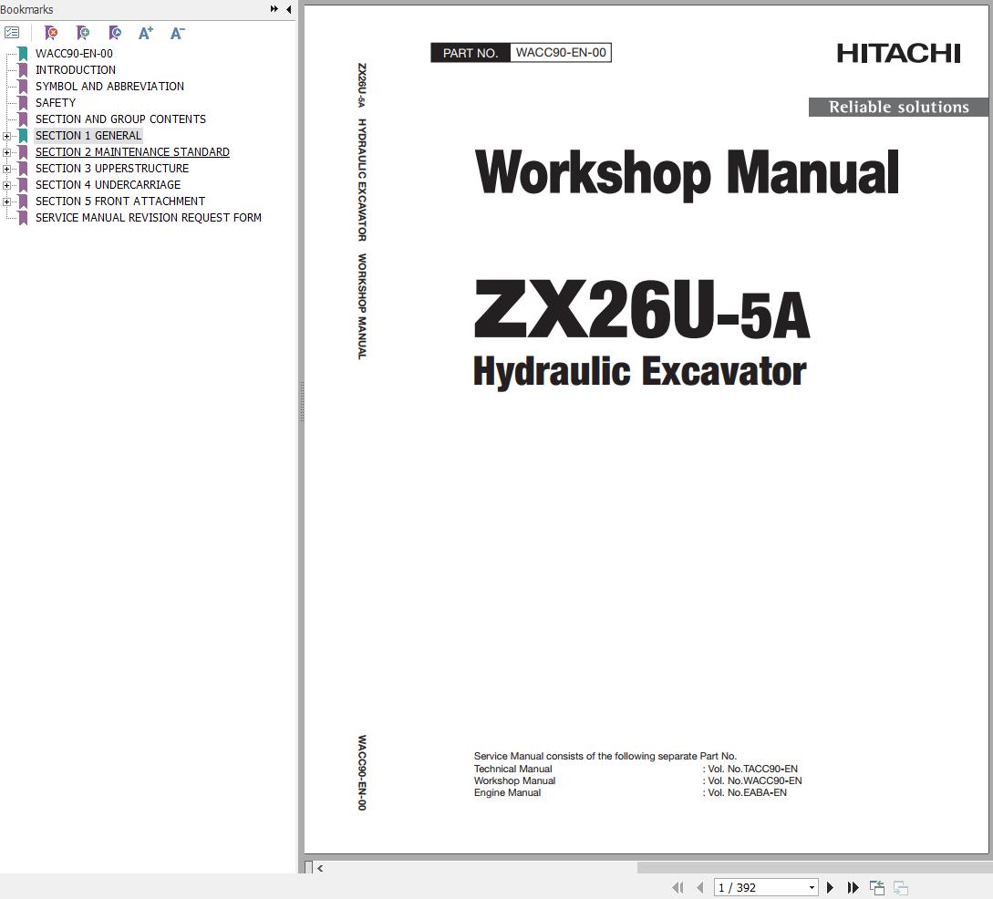Hitachi Hydraulic Excavator ZX26U 5A Workshop Manual